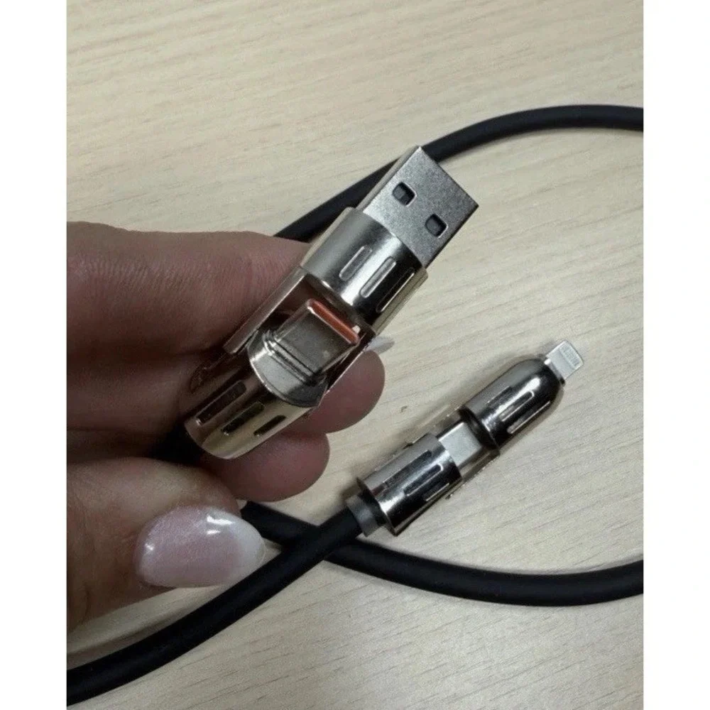 2 Pk 4 in 1 USB RBG Charging Cable USB-A/Type-C/Lighting Fast Data Sync 80